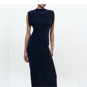 Zara Midnight Blue Velvet Midi Dress